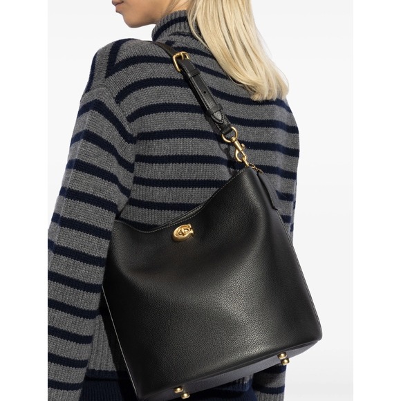 NEW Coach Willow Soft Polished Pebble Leather Bucket Bag in Black - Picture 6 of 16